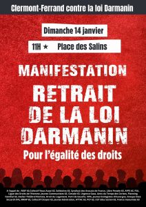 Pour le retrait de la loi Darmanin : manifestation dimanche 14 janvier 11h (…)