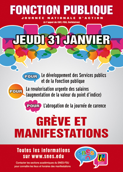 Appel unitaire FSU, CGT, Solidaires à la grève le jeudi 31 janvier