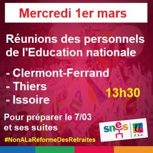 Retraites : réunions des personnels EN du Puy-de-Dôme pour préparer la grève (…)