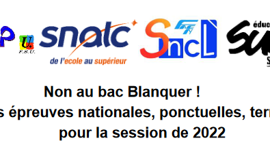 Communiqué intersyndical : non au Bac Blanquer !