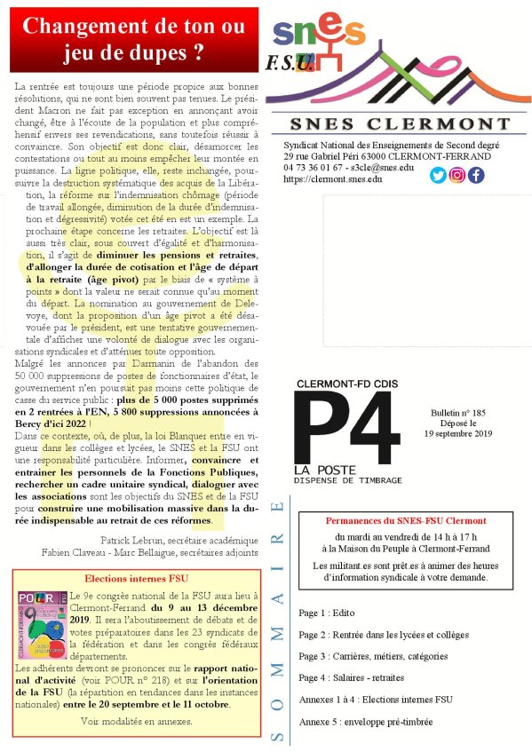 Bulletin n° 185 du 20 septembre 2019