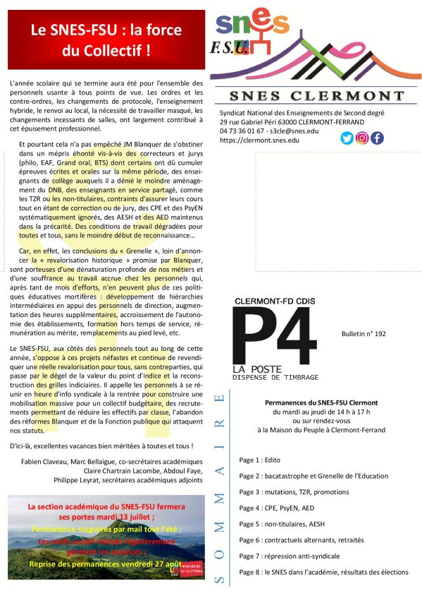 Bulletin n° 192 du 5 juillet 2021