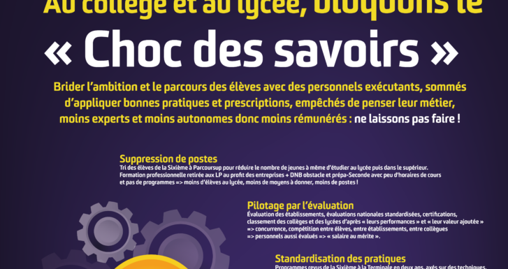 Bloquons le « Choc des savoirs » : une affiche et un tract à diffuser au (…)