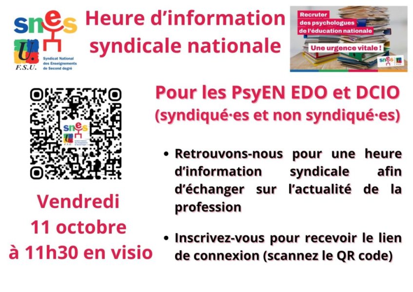 PsyEN/DCIO : réunion d'information syndicale nationale