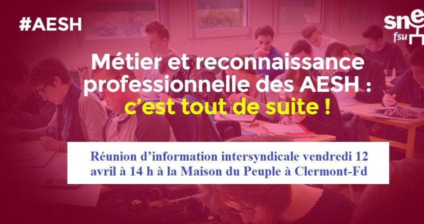 AESH : réunion d'information intersyndicale vendredi 12 avril à 14 h à (…)